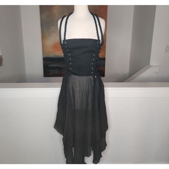 Dolls Kill Darker Wavs Twill Corset With Jersey Handkerchief Hem Skirt Size S - Picture 1 of 5